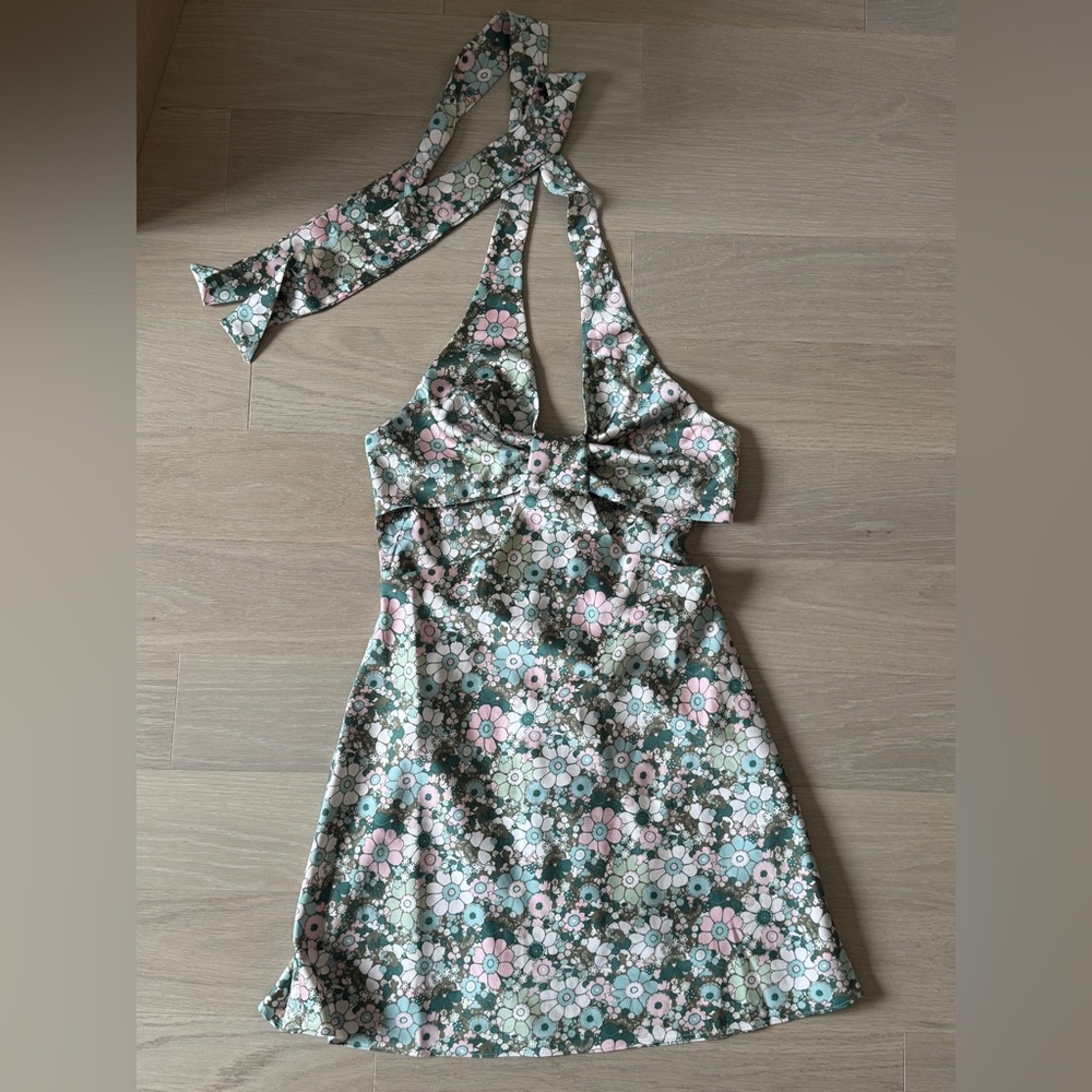 Floral halter dress with cutout details